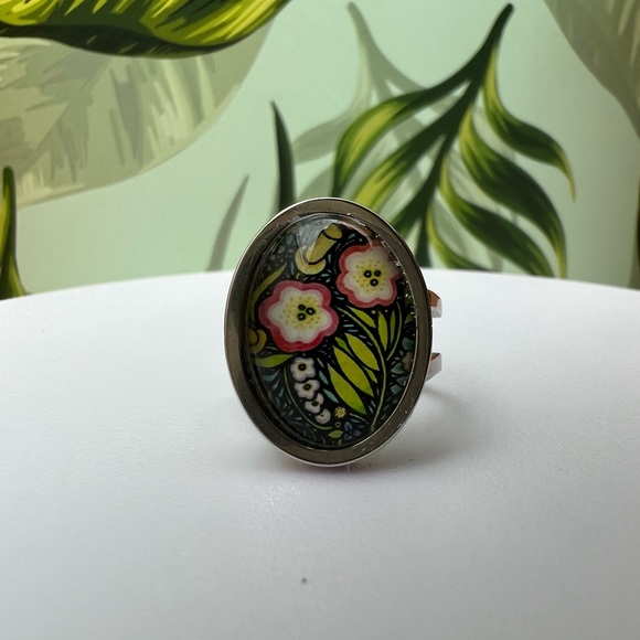 Retro Floral Oval Statement Rings - Trendy Bohemian Floral Design Rings - Picture 9 of 10